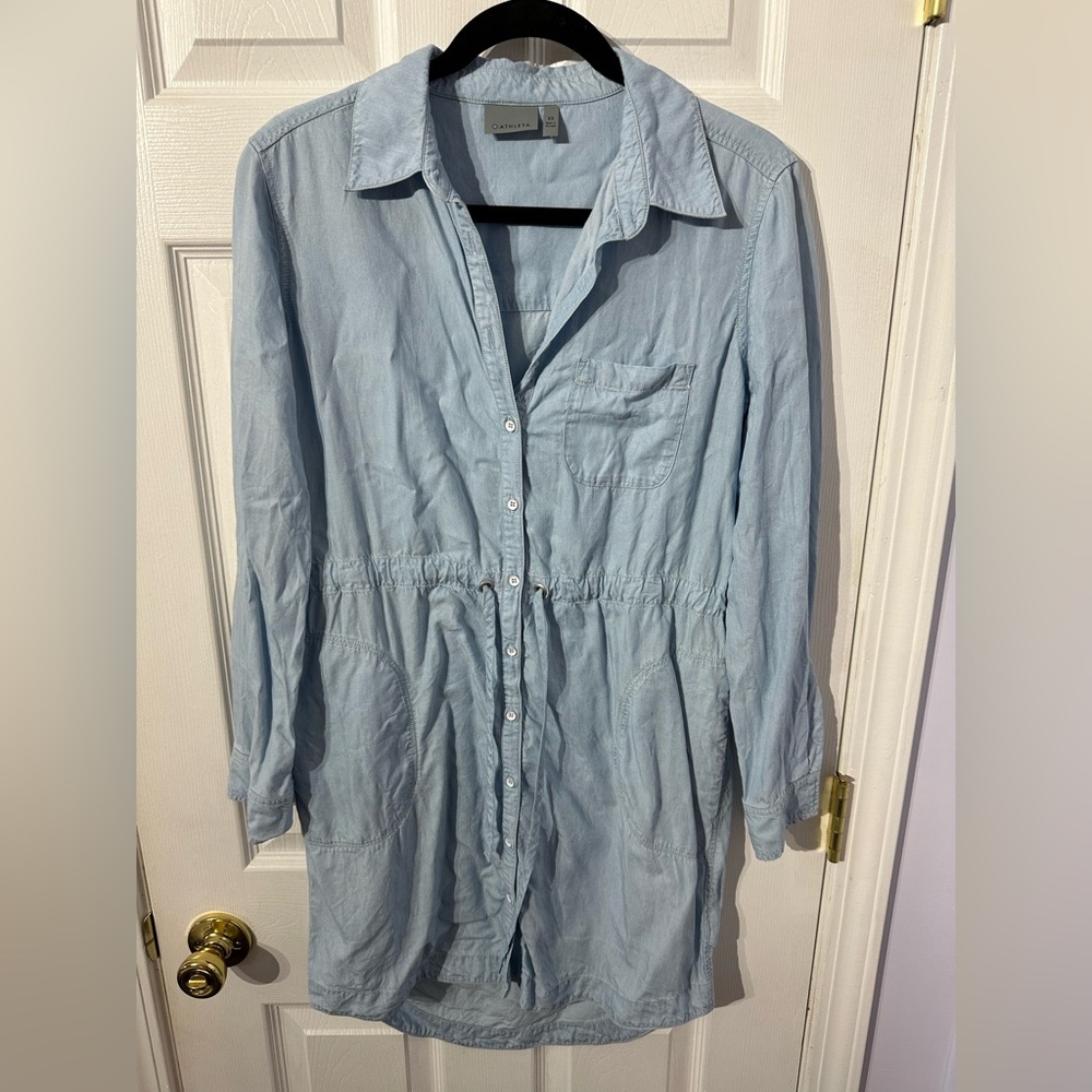 Athleta Light Blue Denim Shirt Dress XS - Picture 2 of 15